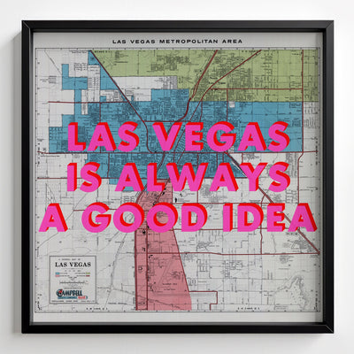 Las Vegas Retro Pop Art Map Print (square) - black frame mockup - Magic Posters