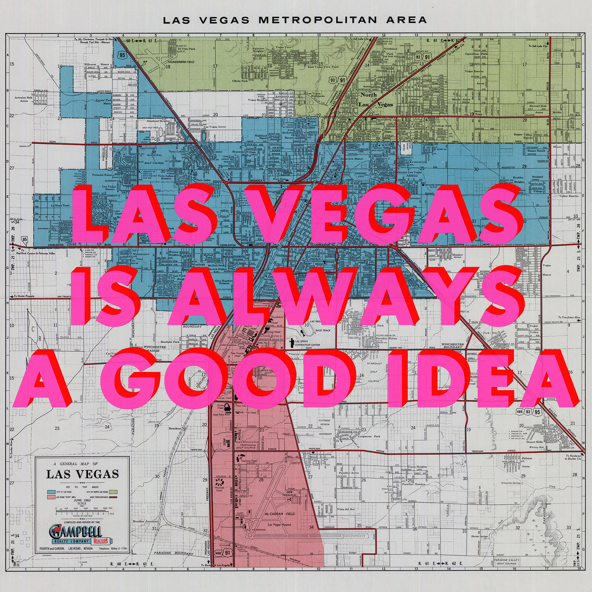 Las Vegas Retro Pop Art Map Print (square)