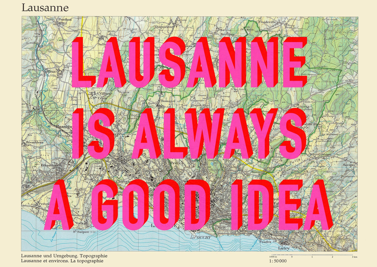 Lausanne Retro Pop Art Map Print (landscape) - Magic Posters