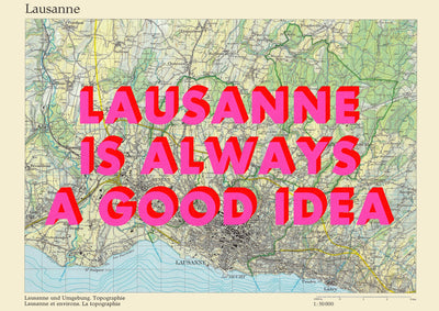 Lausanne Retro Pop Art Map Print (landscape) - Magic Posters