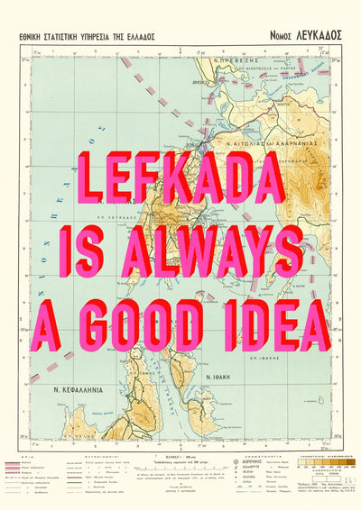 Lefkada Retro Pop Art Map Print (portrait)