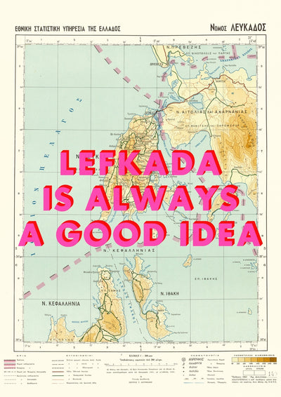 Lefkada Retro Pop Art Map Print (portrait)