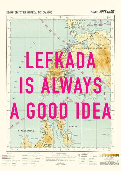 Lefkada Retro Pop Art Map Print (portrait)