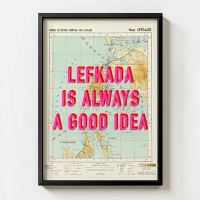 Lefkada Retro Pop Art Map Print (portrait) - Magic Posters
