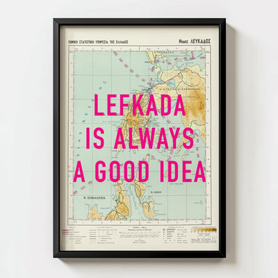 Lefkada Retro Pop Art Map Print (portrait) - Magic Posters