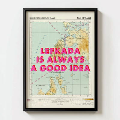Lefkada Retro Pop Art Map Print (portrait) - Magic Posters