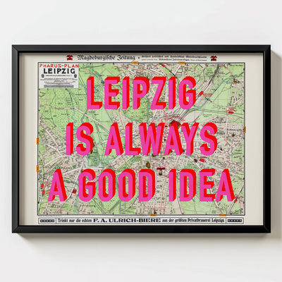 Leipzig Retro Pop Art Map Print (landscape) - black frame mockup - Magic Posters Bold