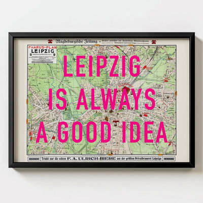 Leipzig Retro Pop Art Map Print (landscape) - black frame mockup - Magic Posters