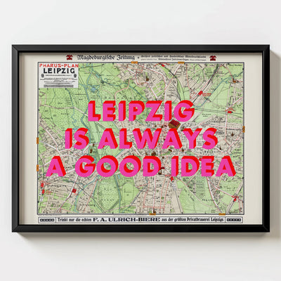 Leipzig Retro Pop Art Map Print (landscape) - black frame mockup - Magic Posters