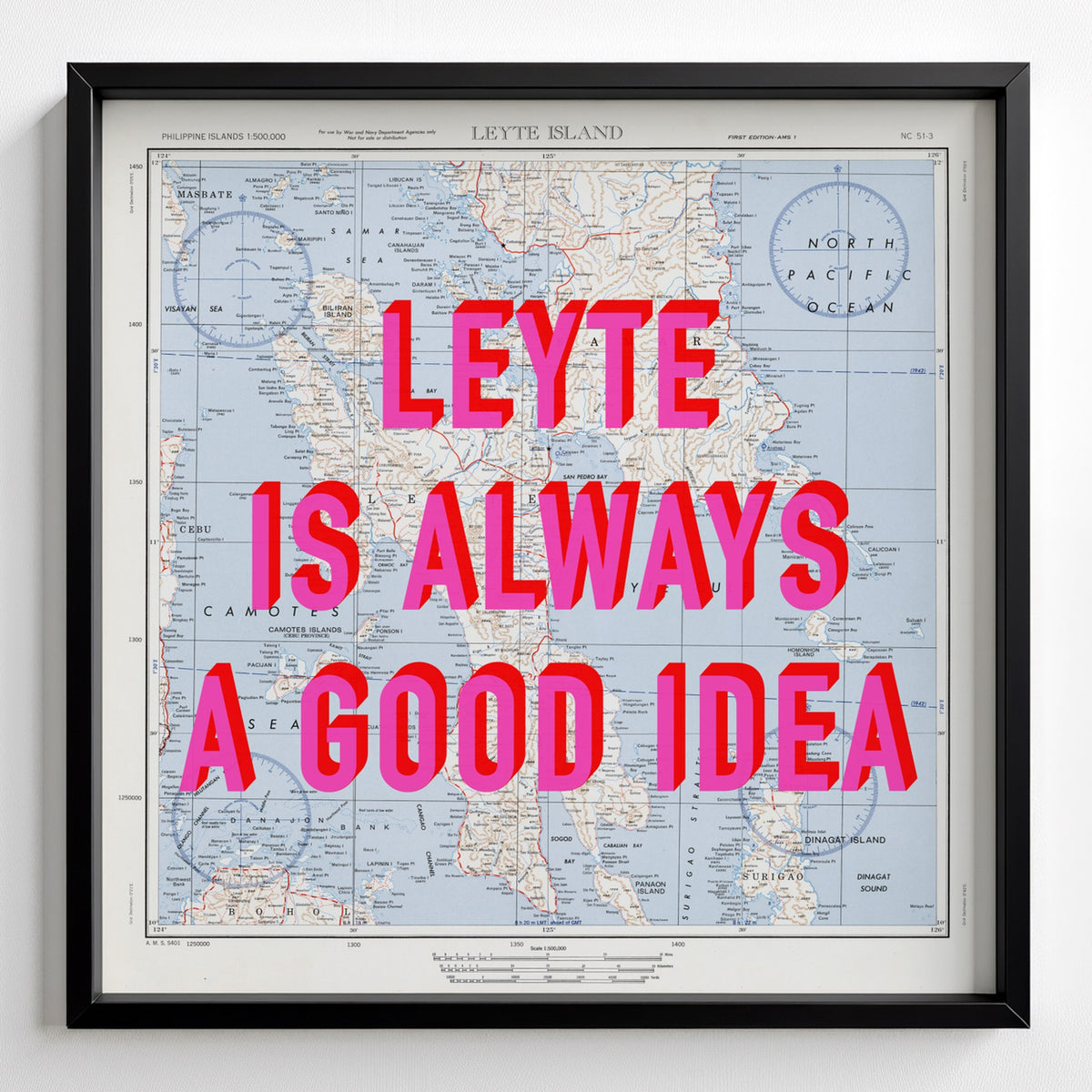 Leyte Island Retro Pop Art Map Print (square) - black frame mockup - Magic Posters Bold