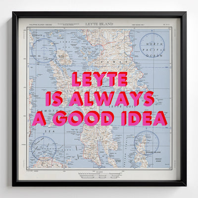 Leyte Island Retro Pop Art Map Print (square) - black frame mockup - Magic Posters