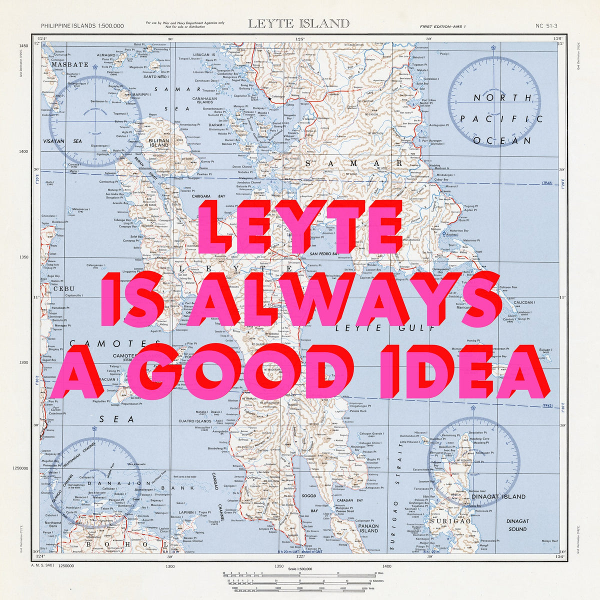 Leyte Island Retro Pop Art Map Print (square) - Magic Posters