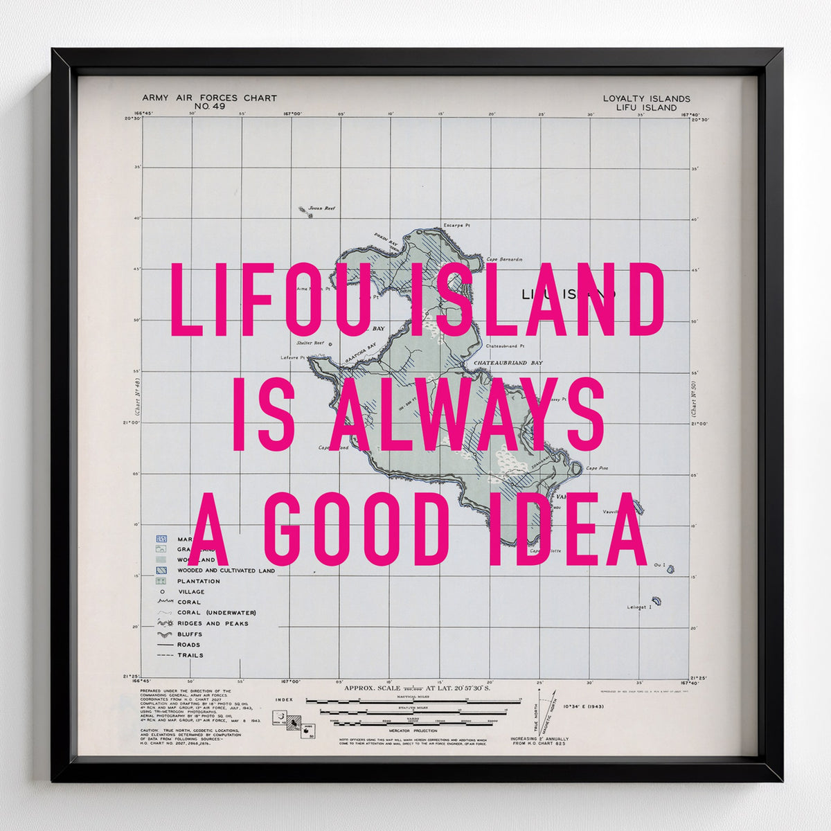 Lifou Island Retro Pop Art Map Print (square) - black frame mockup - Magic Posters