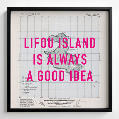 Lifou Island Retro Pop Art Map Print (square) - black frame mockup - Magic Posters