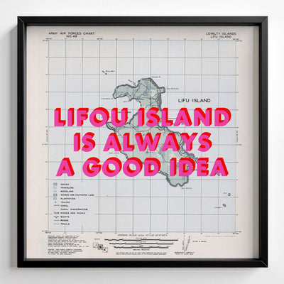 Lifou Island Retro Pop Art Map Print (square) - black frame mockup - Magic Posters