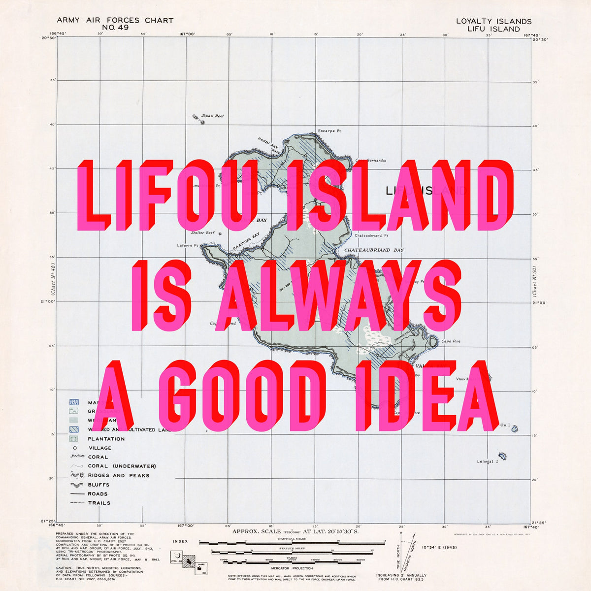 Lifou Island Retro Pop Art Map Print (square) - Magic Posters