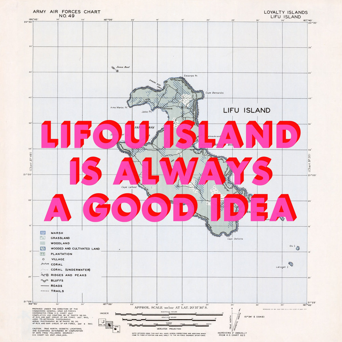Lifou Island Retro Pop Art Map Print (square) - Magic Posters