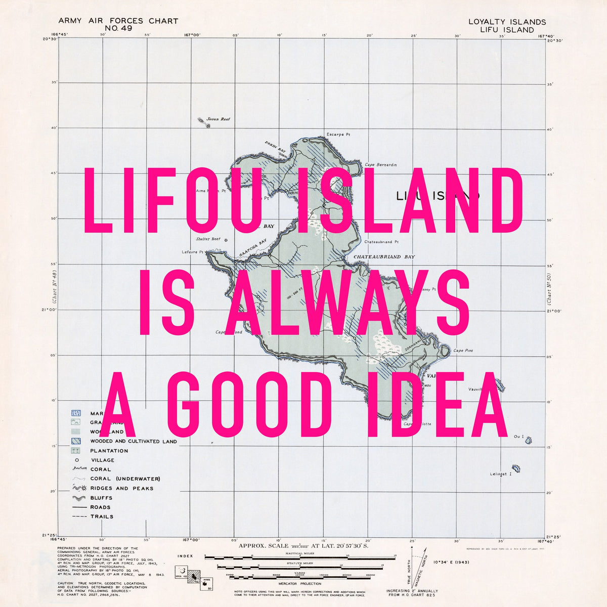 Lifou Island Retro Pop Art Map Print (square) - Magic Posters