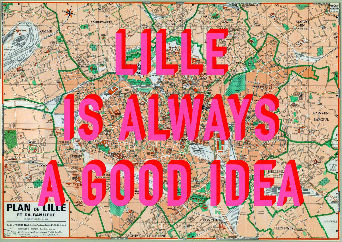 Lille Retro Pop Art Map Print (landscape)