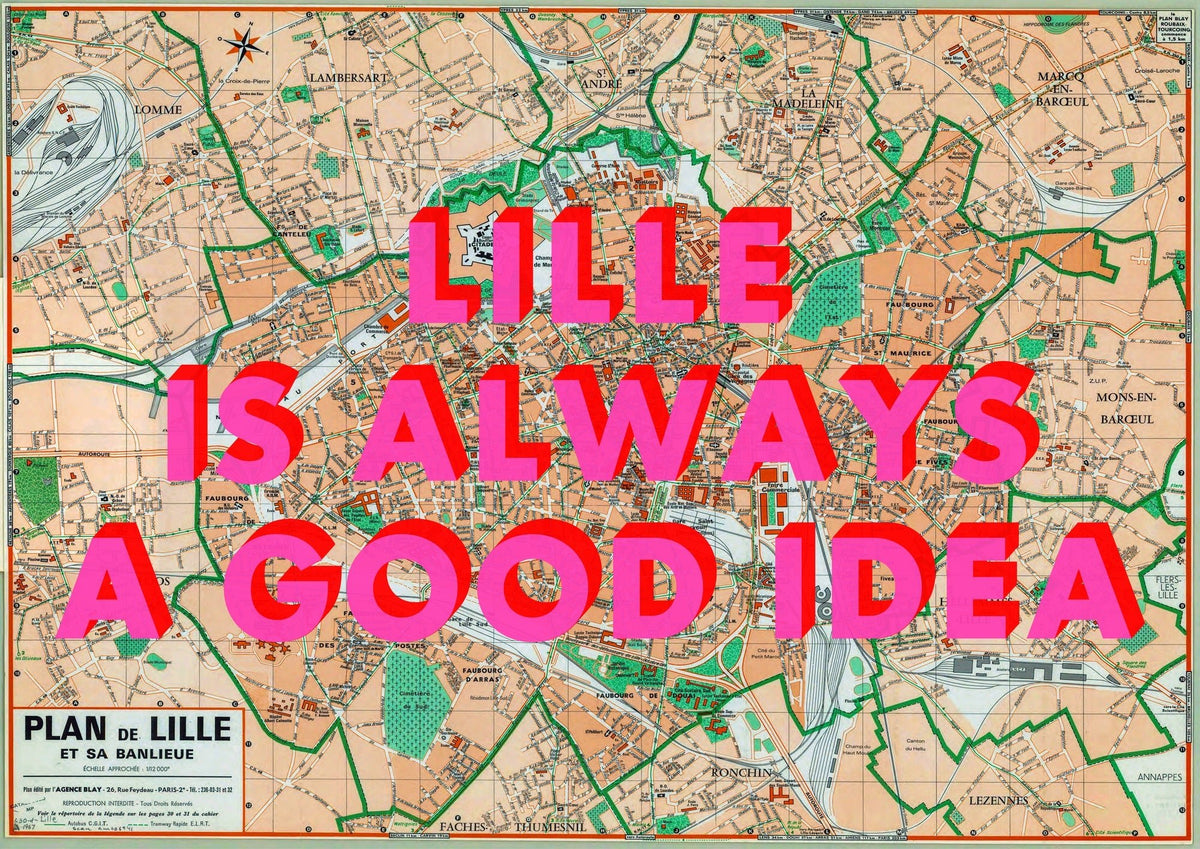 Lille Retro Pop Art Map Print (landscape)