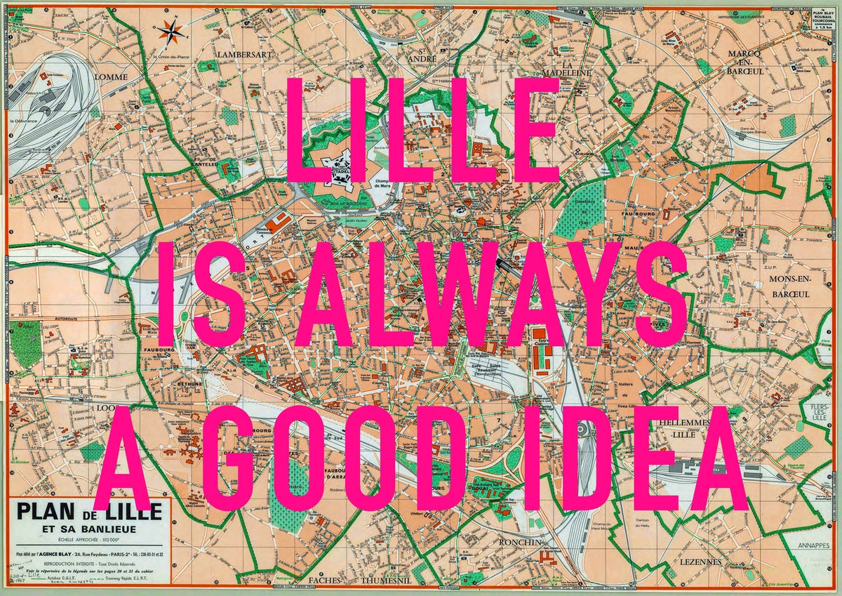 Lille Retro Pop Art Map Print (landscape)