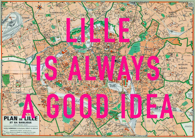 Lille Retro Pop Art Map Print (landscape)