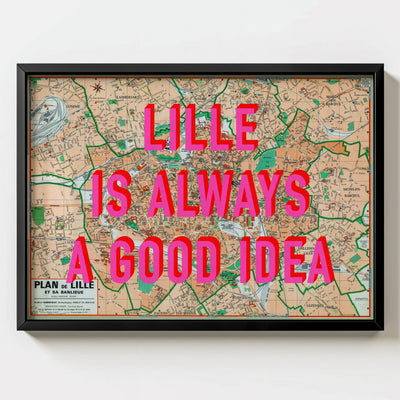 Lille Retro Pop Art Map Print (landscape) - Magic Posters