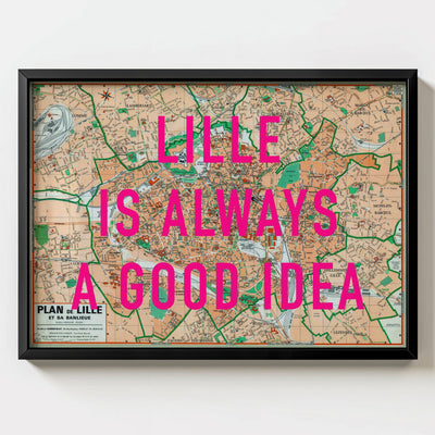 Lille Retro Pop Art Map Print (landscape) - Magic Posters