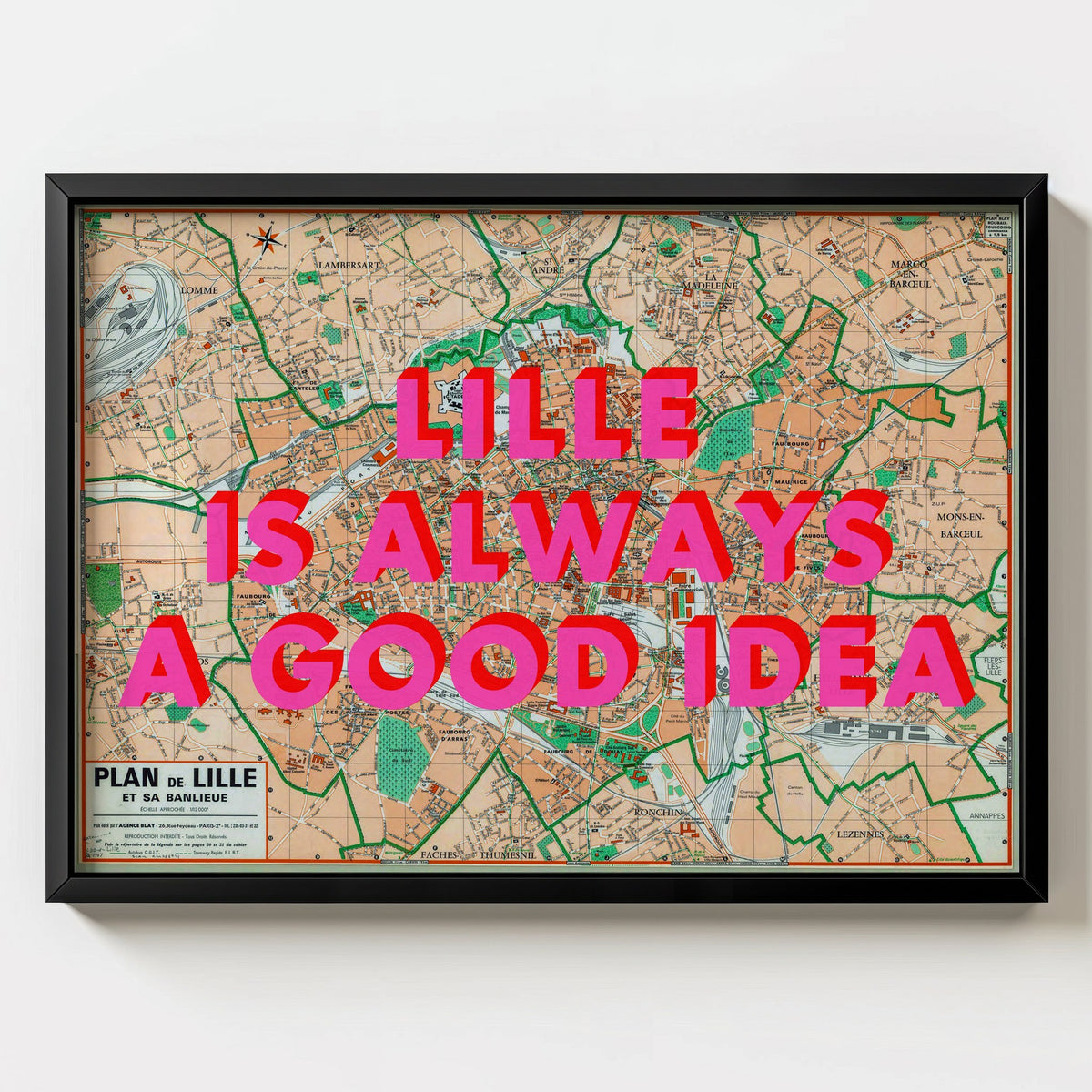 Lille Retro Pop Art Map Print (landscape) - Magic Posters