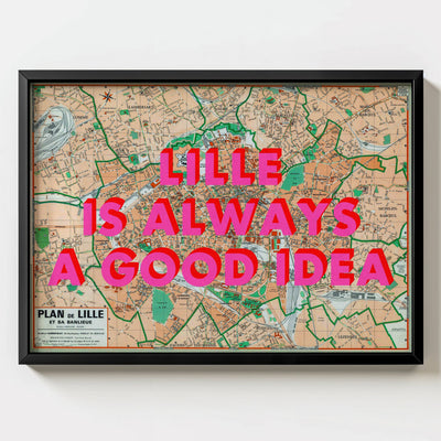 Lille Retro Pop Art Map Print (landscape) - Magic Posters
