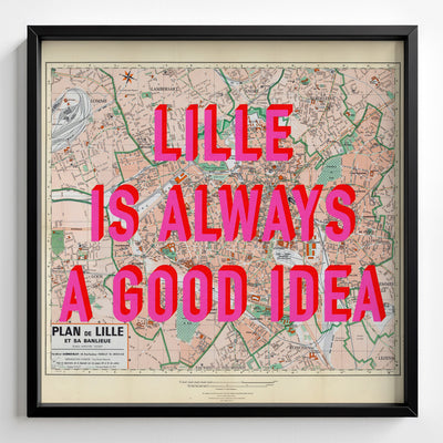 Lille Retro Pop Art Map Print (square) - Magic Posters