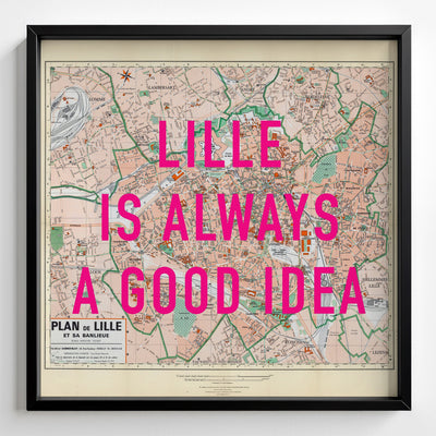 Lille Retro Pop Art Map Print (square) - Magic Posters