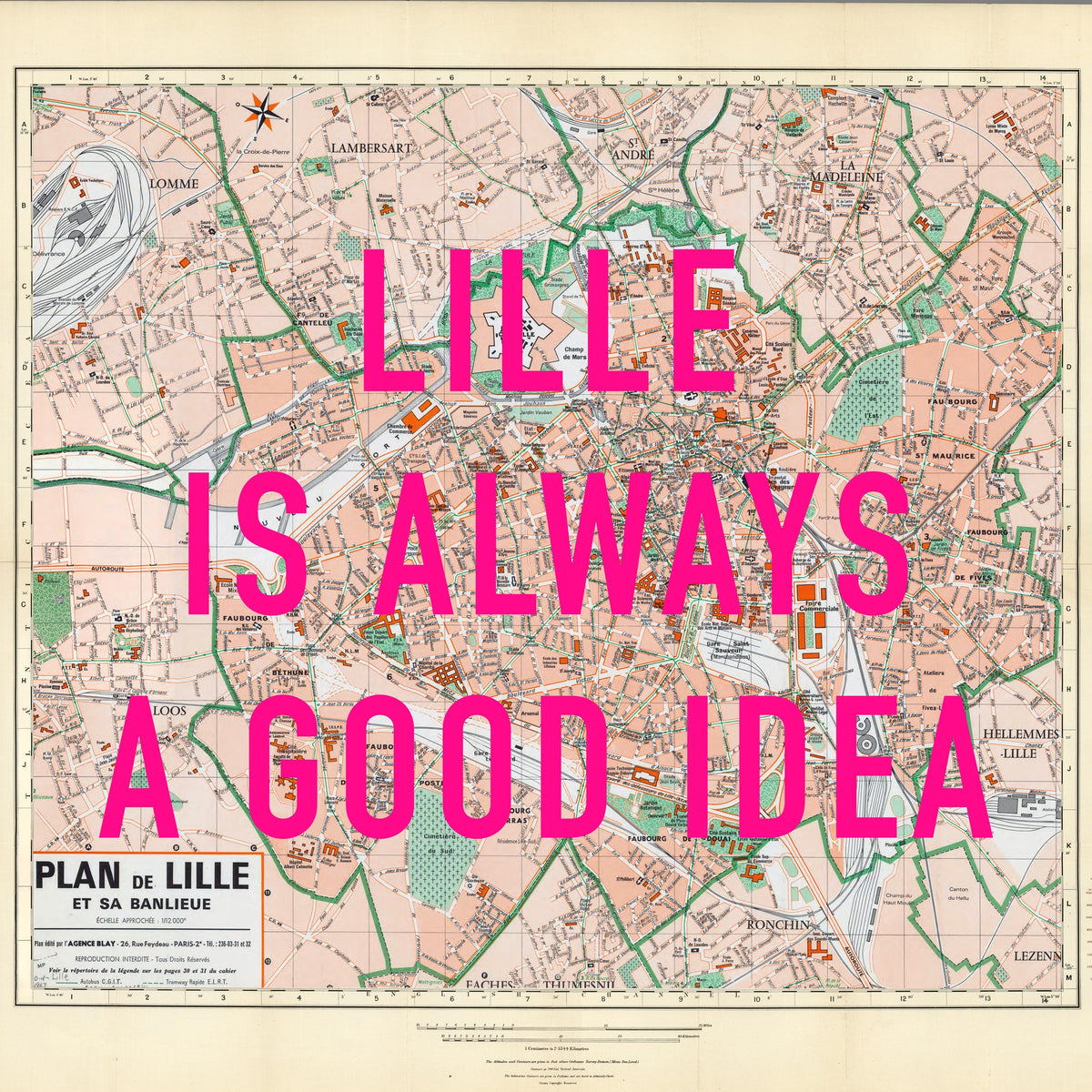 Lille Retro Pop Art Map Print (square)