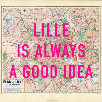Lille Retro Pop Art Map Print (square)