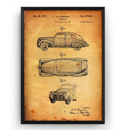 Lincoln Zephyr 1937 Patent Print - Magic Posters