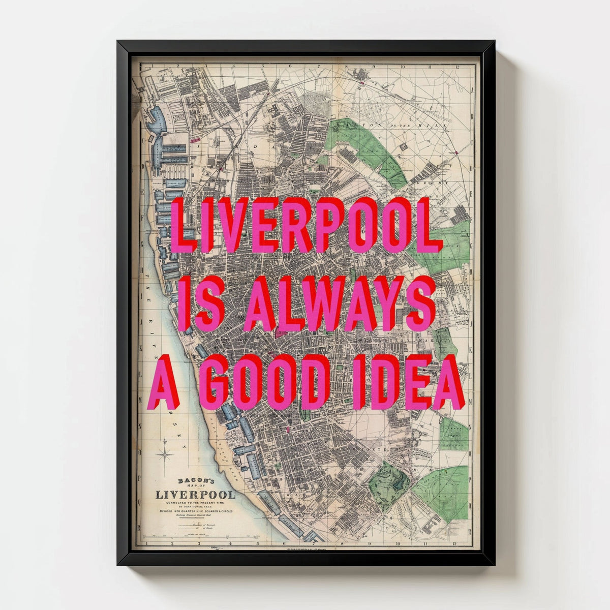 Liverpool Retro Pop Art Map Print - black frame mockup - Magic Posters