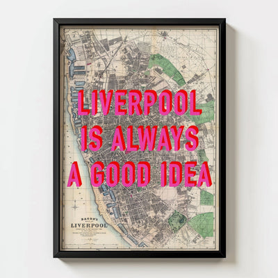 Liverpool Retro Pop Art Map Print - black frame mockup - Magic Posters
