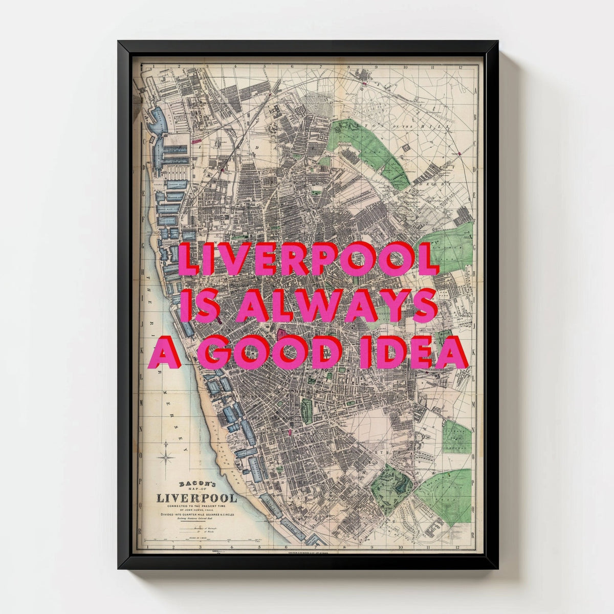 Liverpool Retro Pop Art Map Print - black frame mockup - Magic Posters
