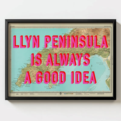 Llyn Peninsula Retro Pop Art Map Print - black frame mockup - Magic Posters
