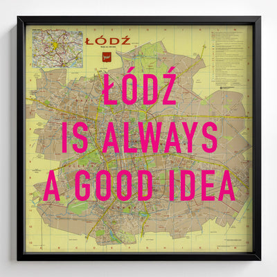 Łódź Retro Pop Art Map Print (square) - black frame mockup - Magic Posters