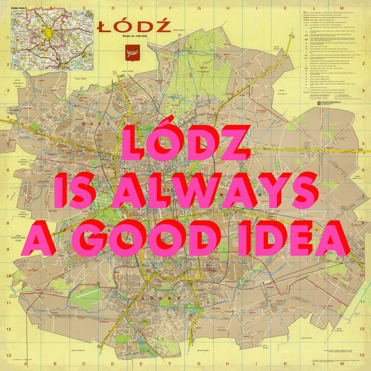 Łódź Retro Pop Art Map Print (square) - Magic Posters