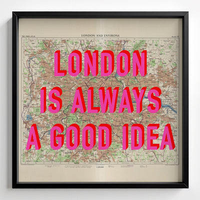 London Retro Pop Art Map Print - black frame mockup - Magic Posters