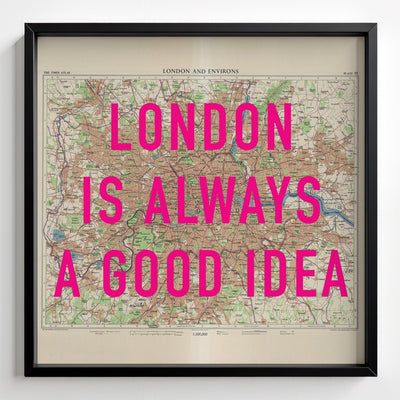 London Retro Pop Art Map Print - black frame mockup - Magic Posters