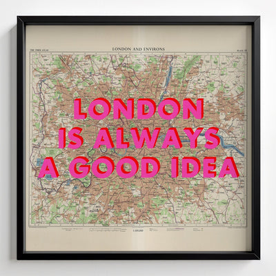 London Retro Pop Art Map Print - black frame mockup - Magic Posters