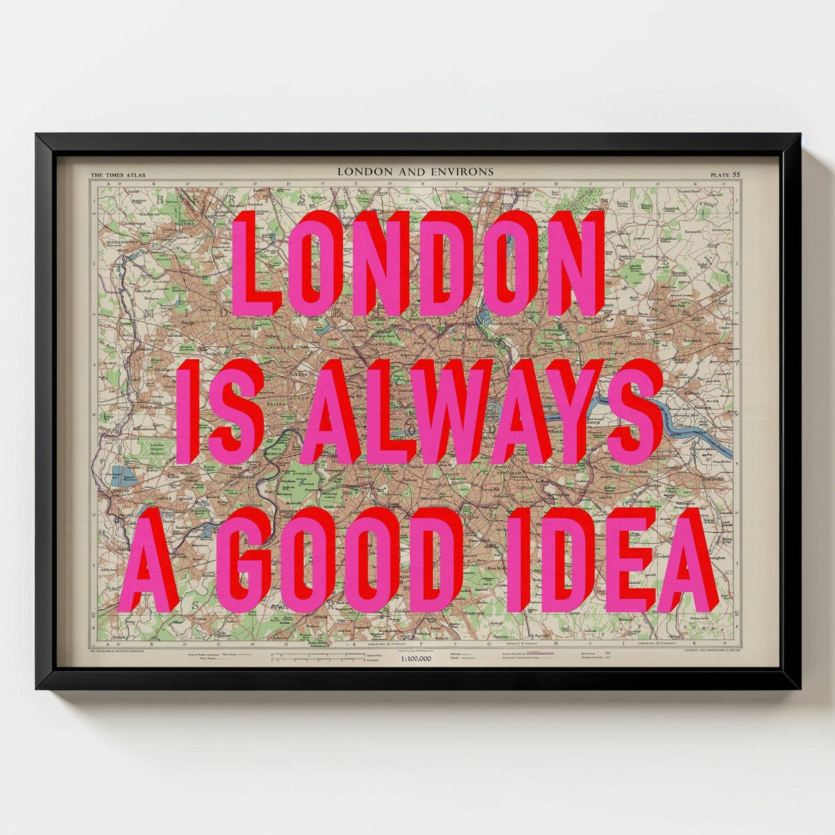 London Retro Pop Art Map Print - black frame mockup - Magic Posters