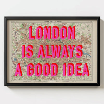London Retro Pop Art Map Print - black frame mockup - Magic Posters