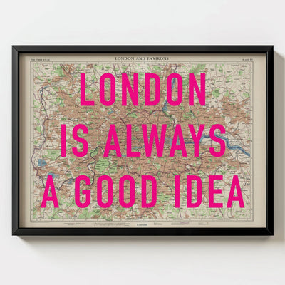 London Retro Pop Art Map Print - black frame mockup - Magic Posters