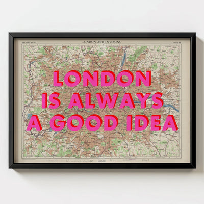 London Retro Pop Art Map Print - black frame mockup - Magic Posters