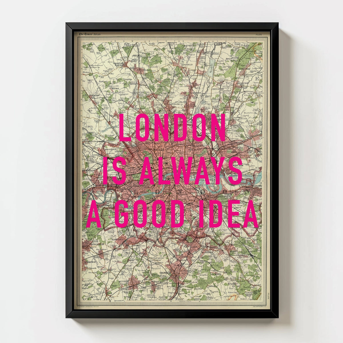 London Retro Pop Art Map Print - black frame mockup - Magic Posters