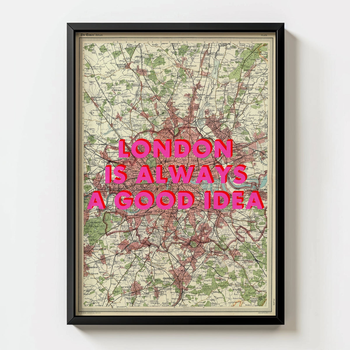 London Retro Pop Art Map Print - black frame mockup - Magic Posters